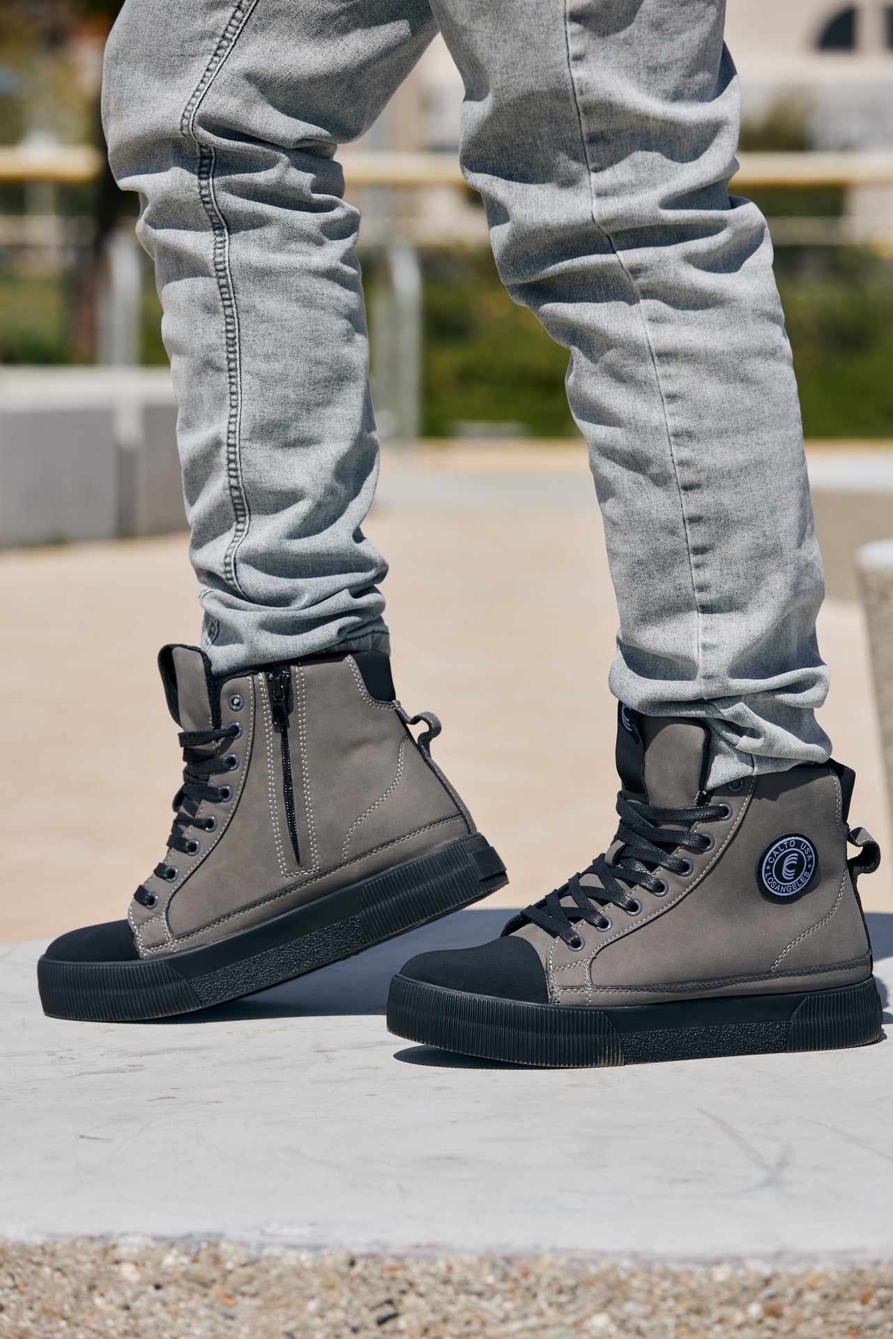S3423 - 2.4 Inches Taller (Grey) - Cap Toe High Top Zip-Up Men's Sneaker Boots