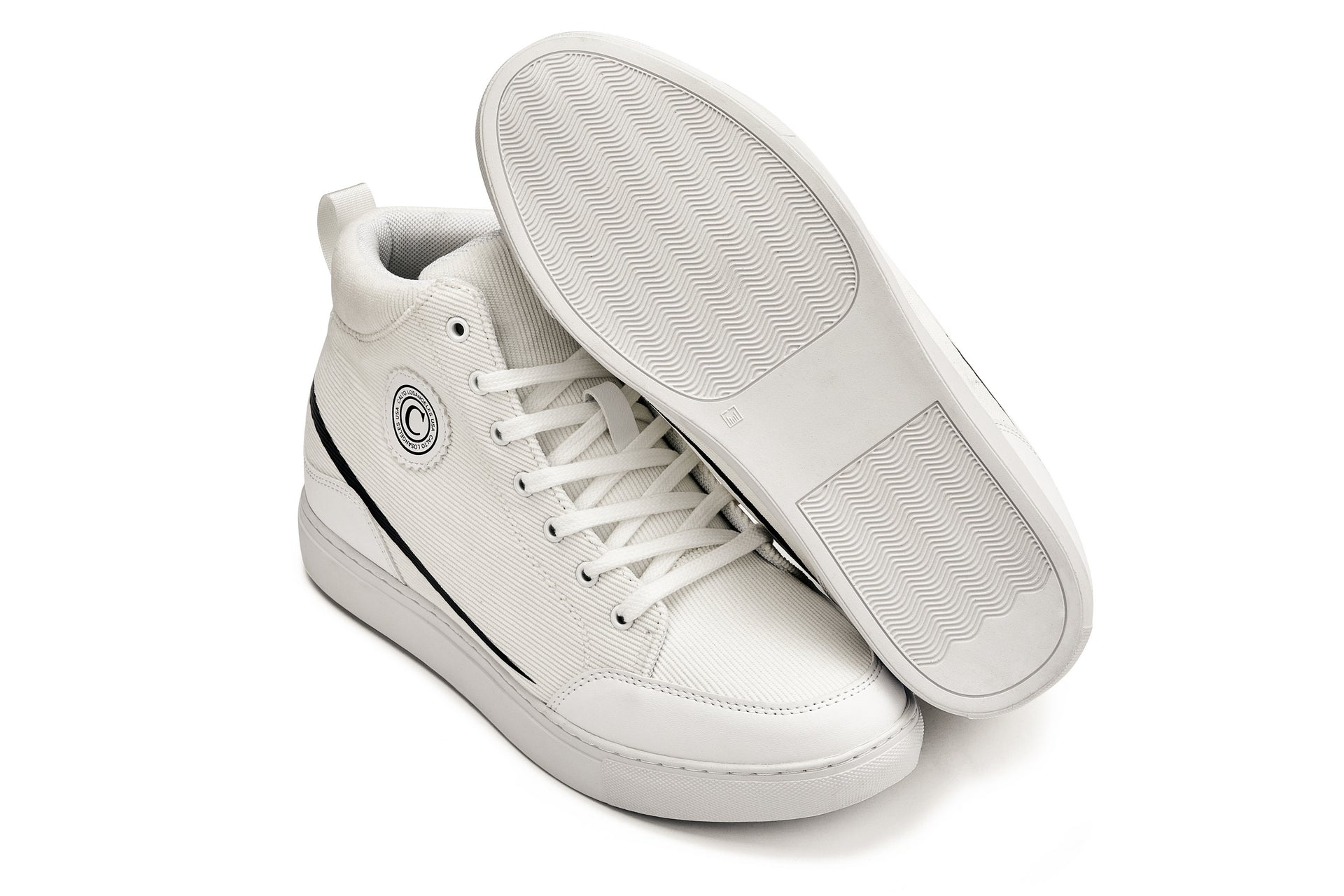 S4131 - 2.6 Inches Taller (Off-White/White Sole) - Corduroy Ankle Top Men's Sneak-boot