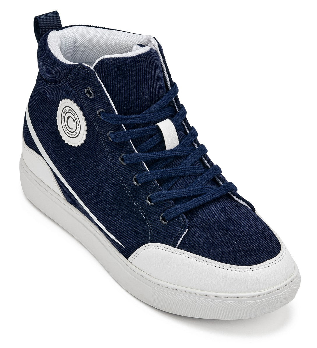 S4132 - 2.6 Inches Taller (Navy Blue/White Sole) - Corduroy Ankle Top Men's Sneak-boot