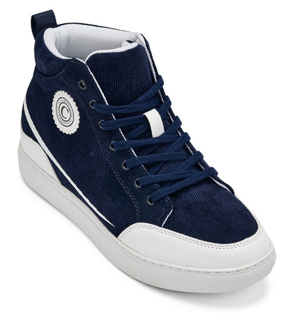 S4132 - 2.6 Inches Taller (Navy Blue/White Sole) - Corduroy Ankle Top Men's Sneak-boot