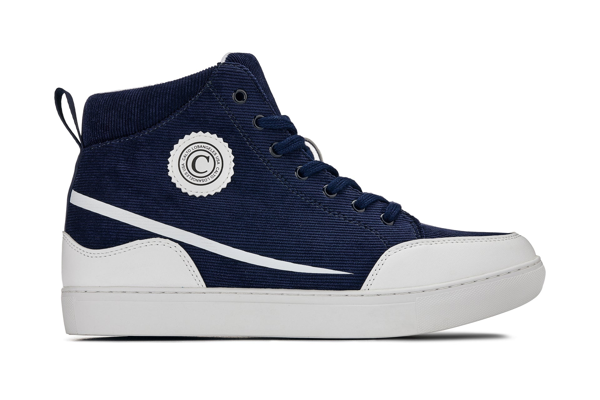 S4132 - 2.6 Inches Taller (Navy Blue/White Sole) - Corduroy Ankle Top Men's Sneak-boot
