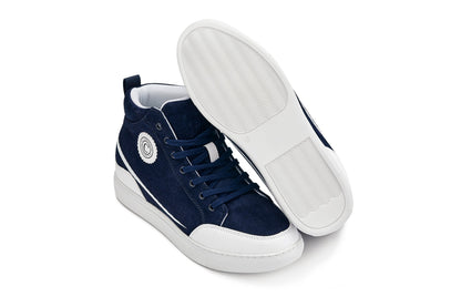 S4132 - 2.6 Inches Taller (Navy Blue/White Sole) - Corduroy Ankle Top Men's Sneak-boot