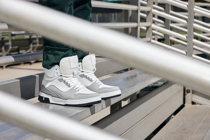 S4751 - 3 Inches Taller (White/Grey) - High Top Men's Sneakers