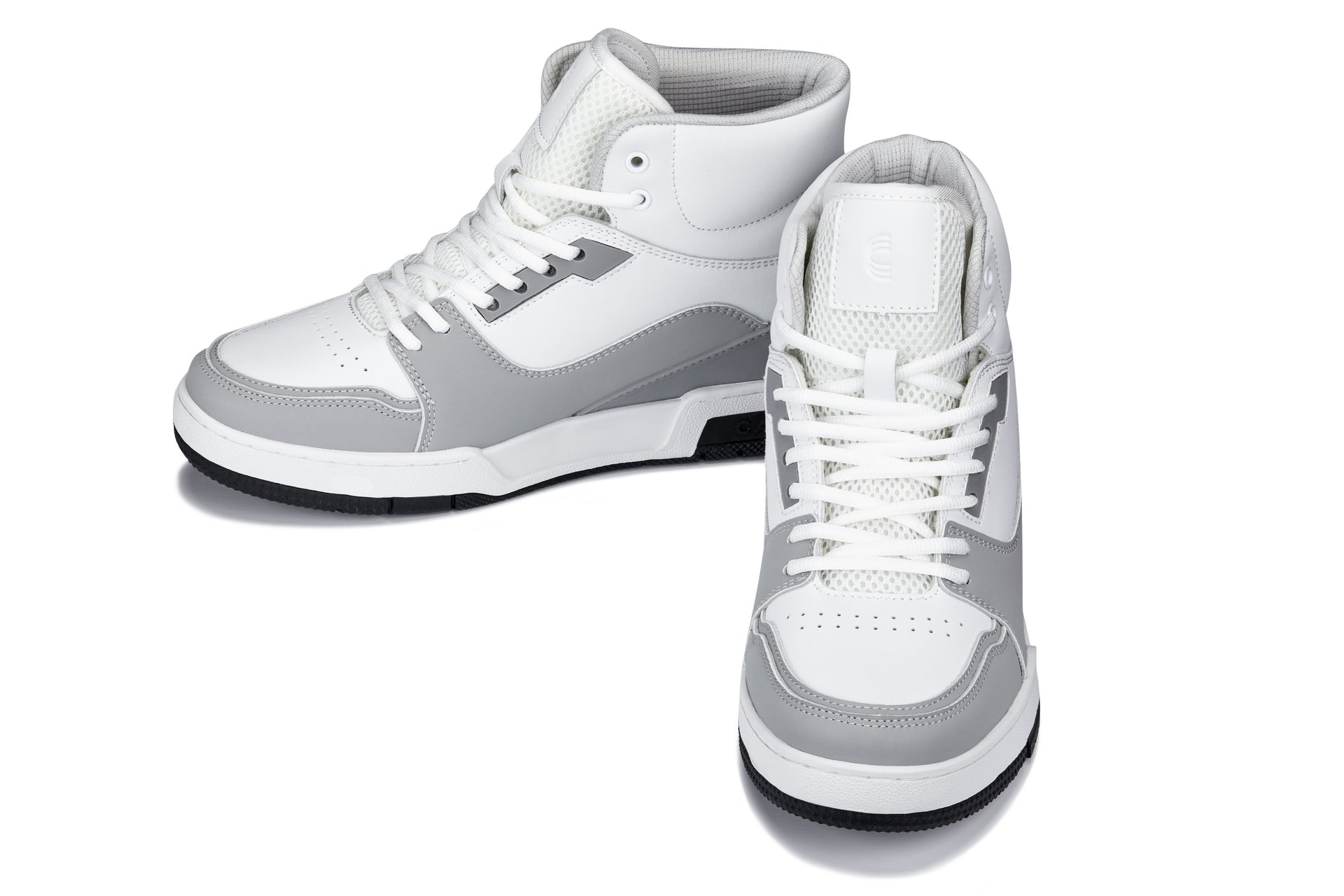 S4751 - 3 Inches Taller (White/Grey) - High Top Men's Sneakers