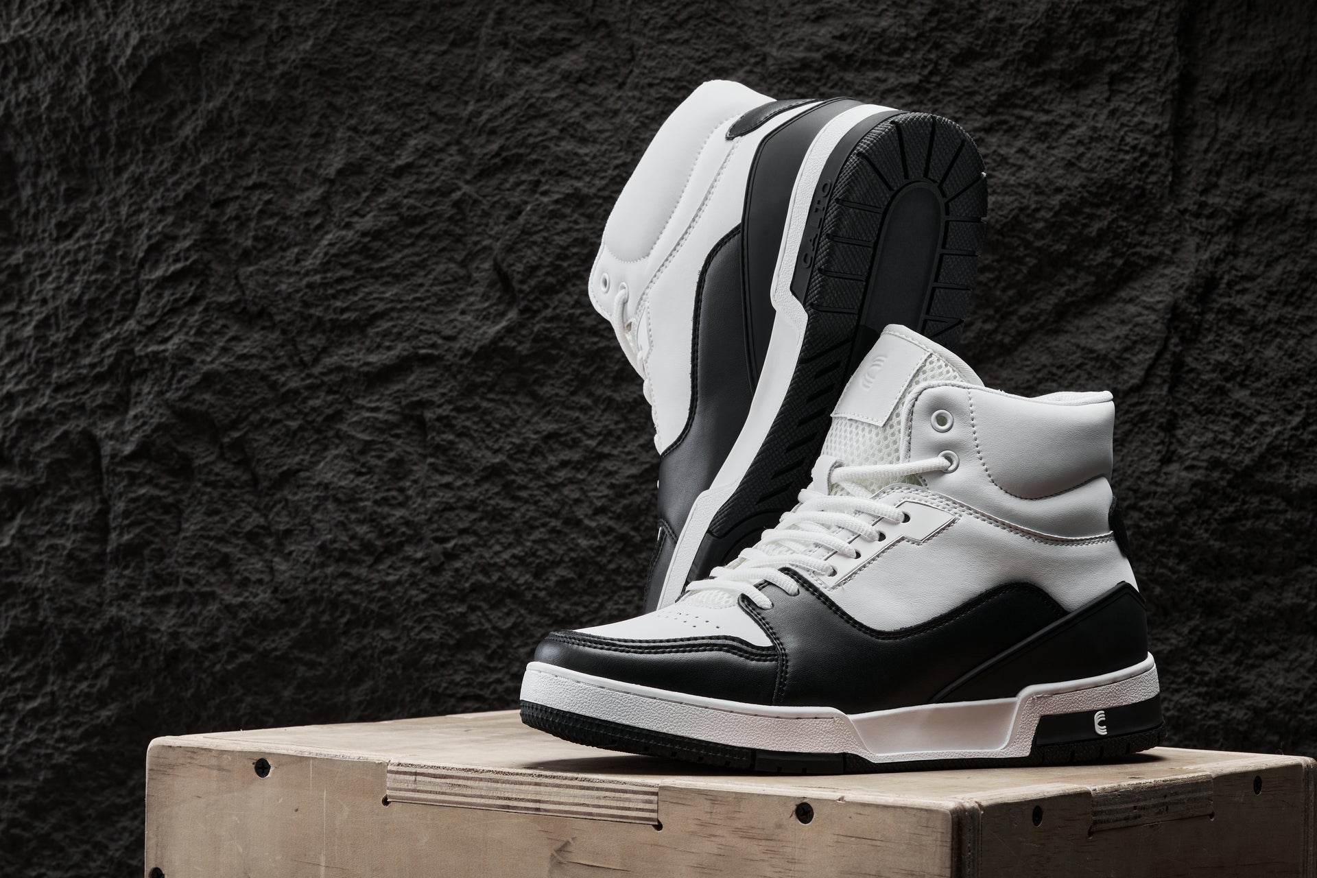 S4752 - 3 Inches Taller (White/Black) - High Top Men's Sneakers