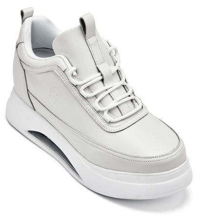 S4926 - 3.2 Inches Taller (Bone/White Sole) - Chunky Elevated Platform Men's Sneakers