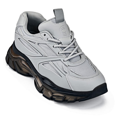 S5281 - 2.6 Inches Taller (Cement/Translucent Onyx Sole) - Chunky Sole Sporty Men's Sneakers