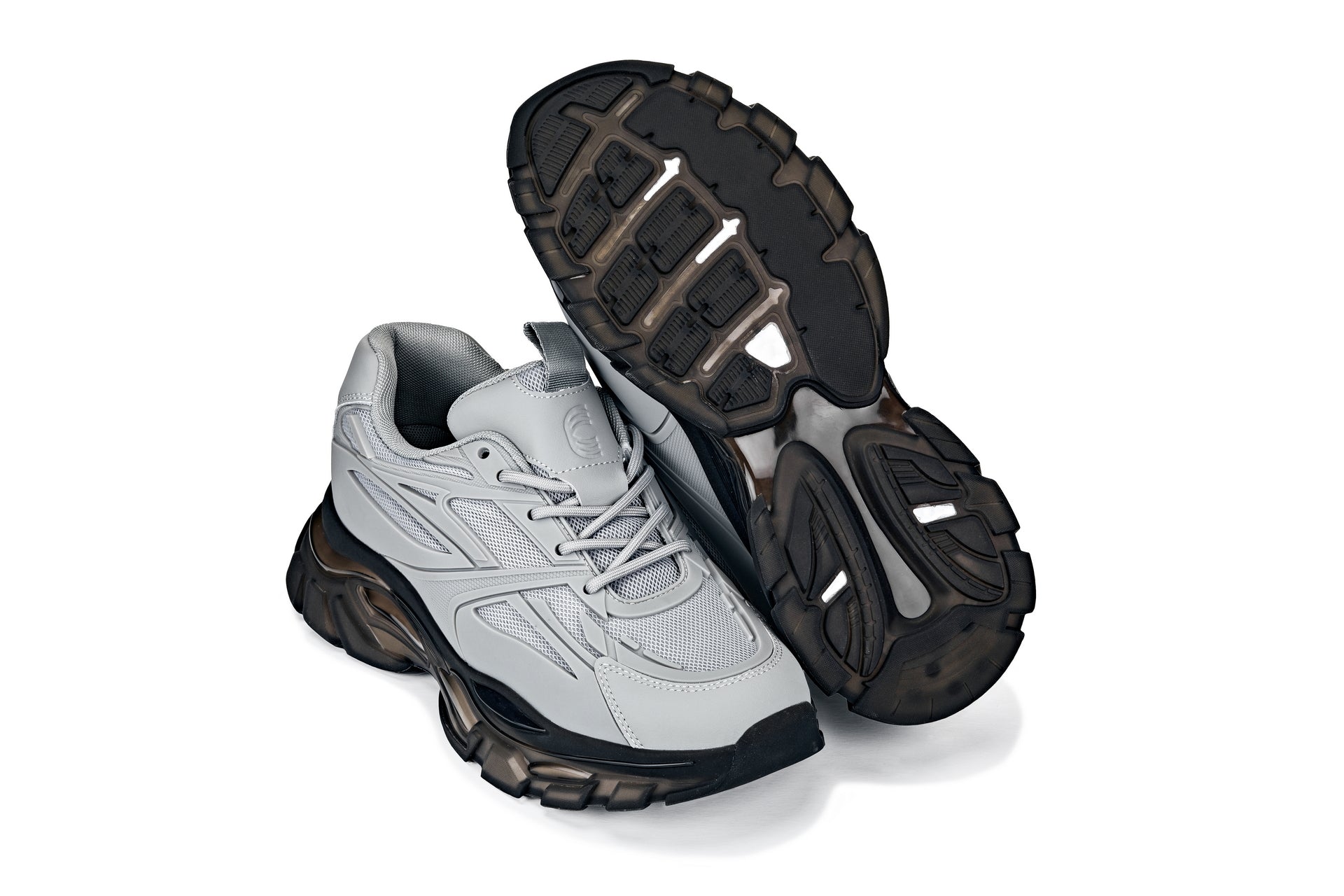 S5281 - 2.6 Inches Taller (Cement/Translucent Onyx Sole) - Chunky Sole Sporty Men's Sneakers