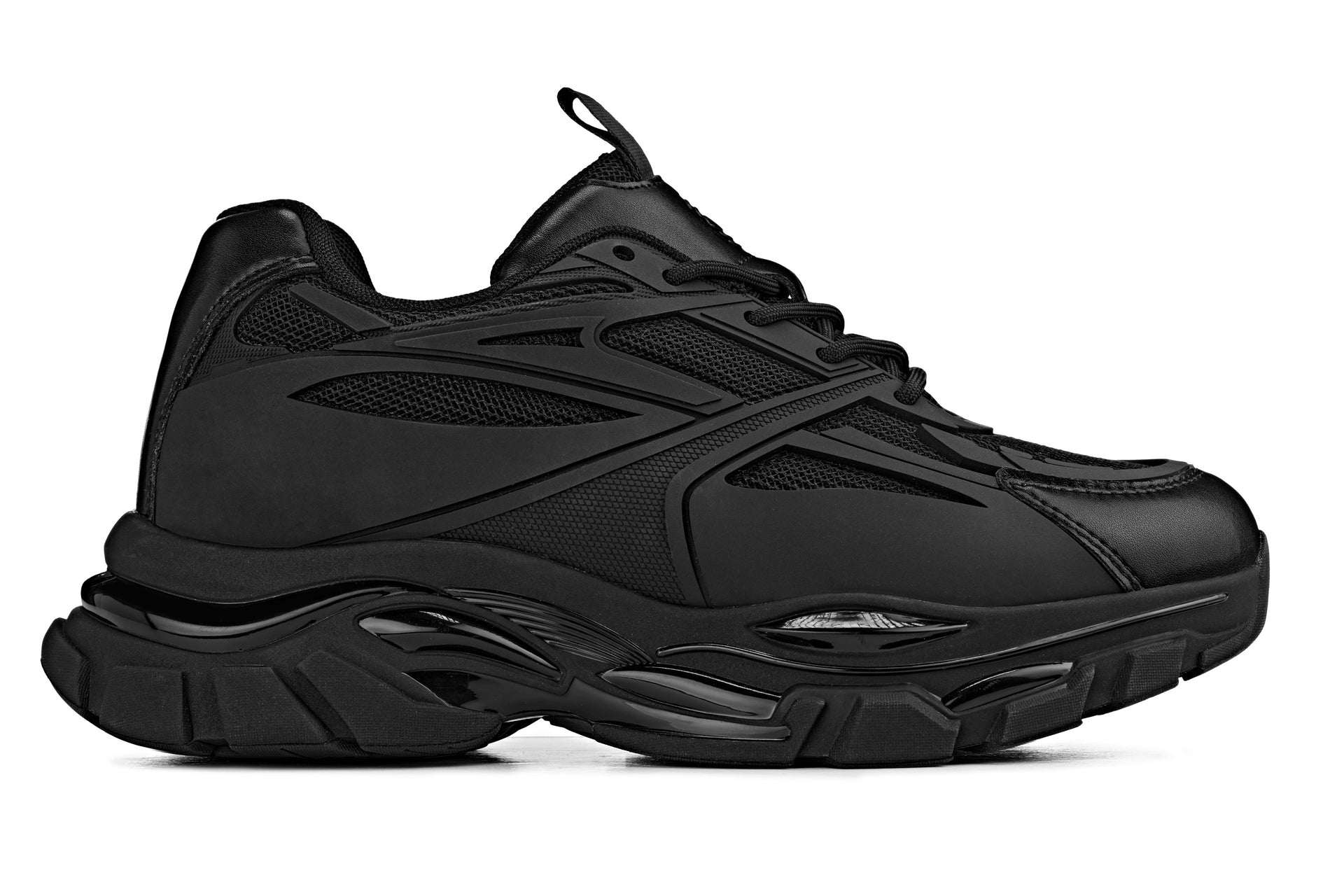 S5282 - 2.6 Inches Taller (Jet Black/Onyx Sole) - Chunky Sole Sporty Men's Sneakers