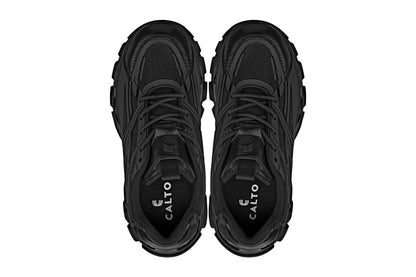S5282 - 2.6 Inches Taller (Jet Black/Onyx Sole) - Chunky Sole Sporty Men's Sneakers