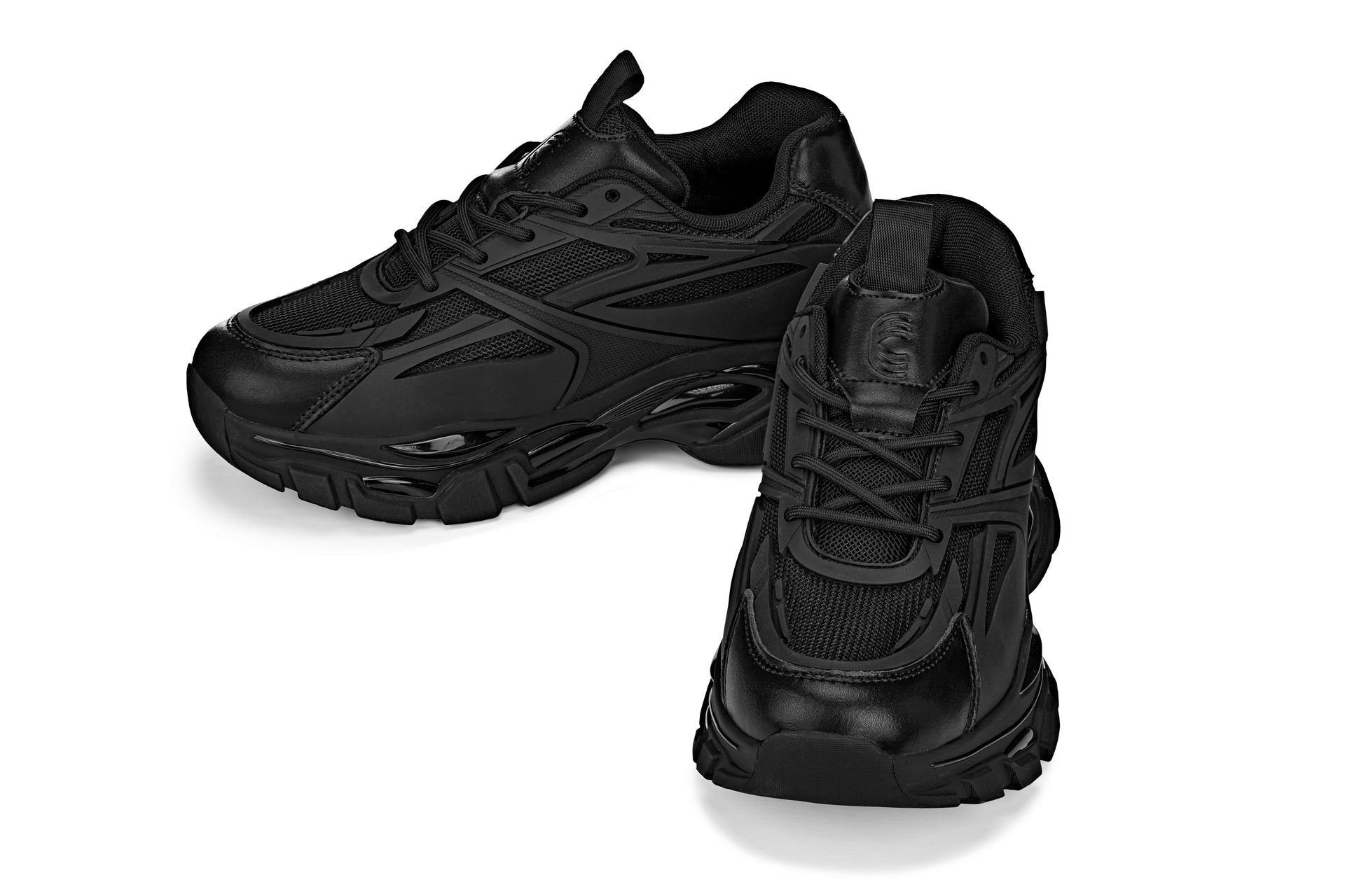 S5282 - 2.6 Inches Taller (Jet Black/Onyx Sole) - Chunky Sole Sporty Men's Sneakers