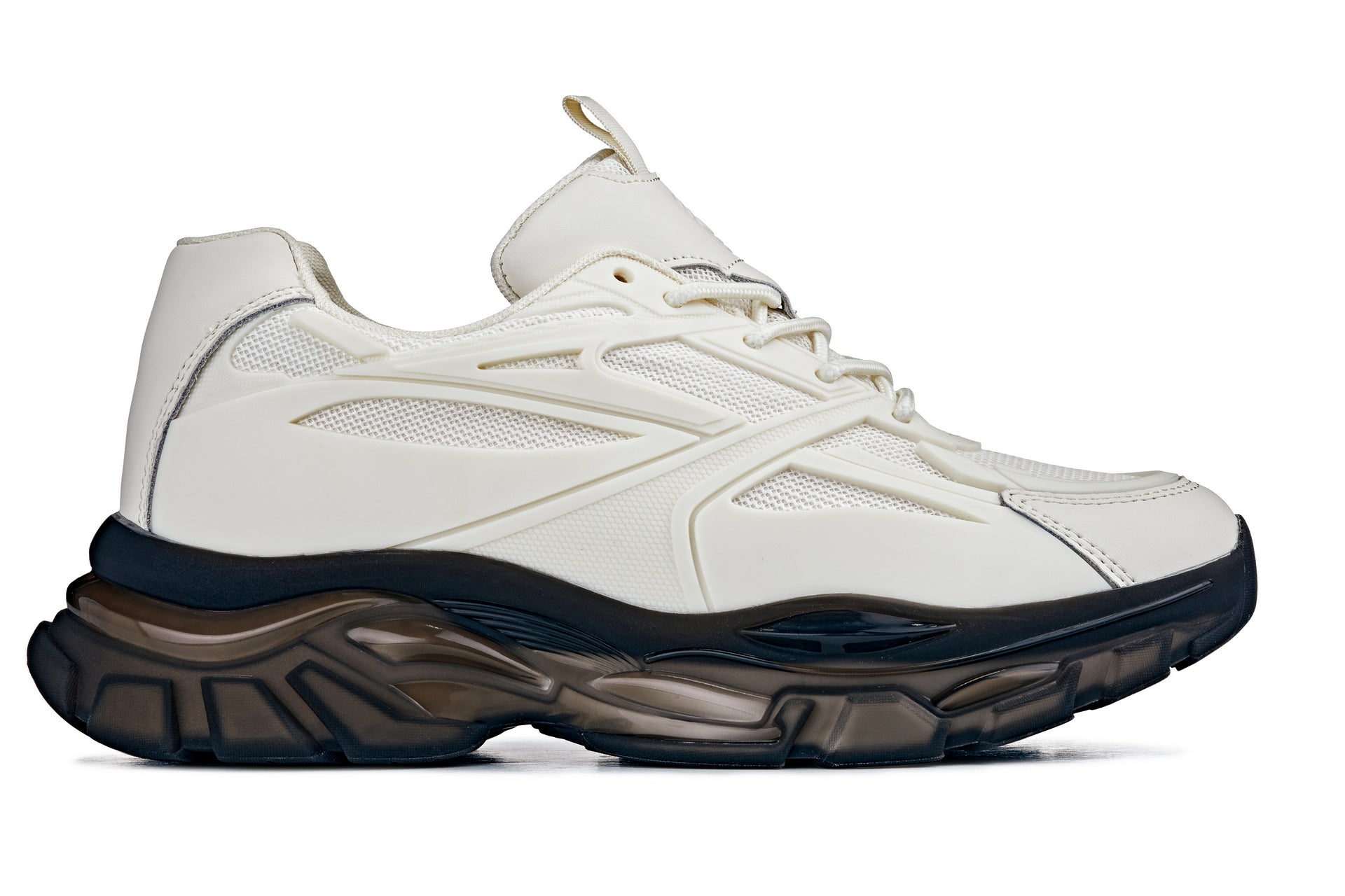 S5283 - 2.6 Inches Taller (Beige/Translucent Onyx Sole) - Chunky Sole Sporty Men's Sneakers