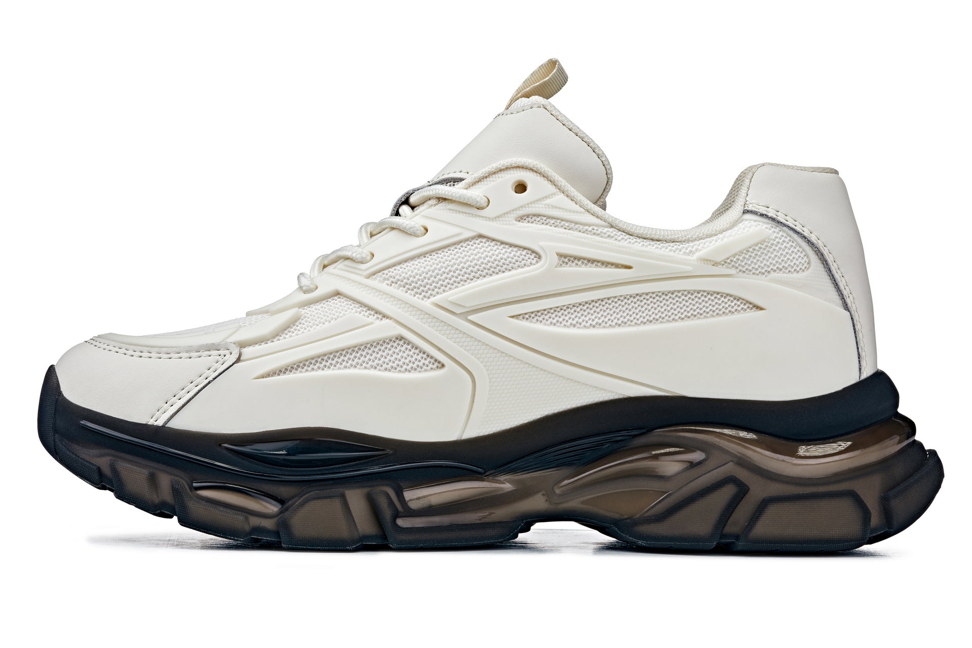 S5283 - 2.6 Inches Taller (Beige/Translucent Onyx Sole) - Chunky Sole Sporty Men's Sneakers