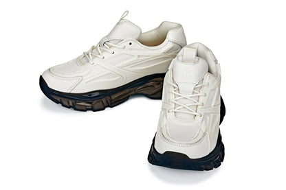 S5283 - 2.6 Inches Taller (Beige/Translucent Onyx Sole) - Chunky Sole Sporty Men's Sneakers