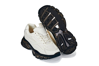 S5283 - 2.6 Inches Taller (Beige/Translucent Onyx Sole) - Chunky Sole Sporty Men's Sneakers