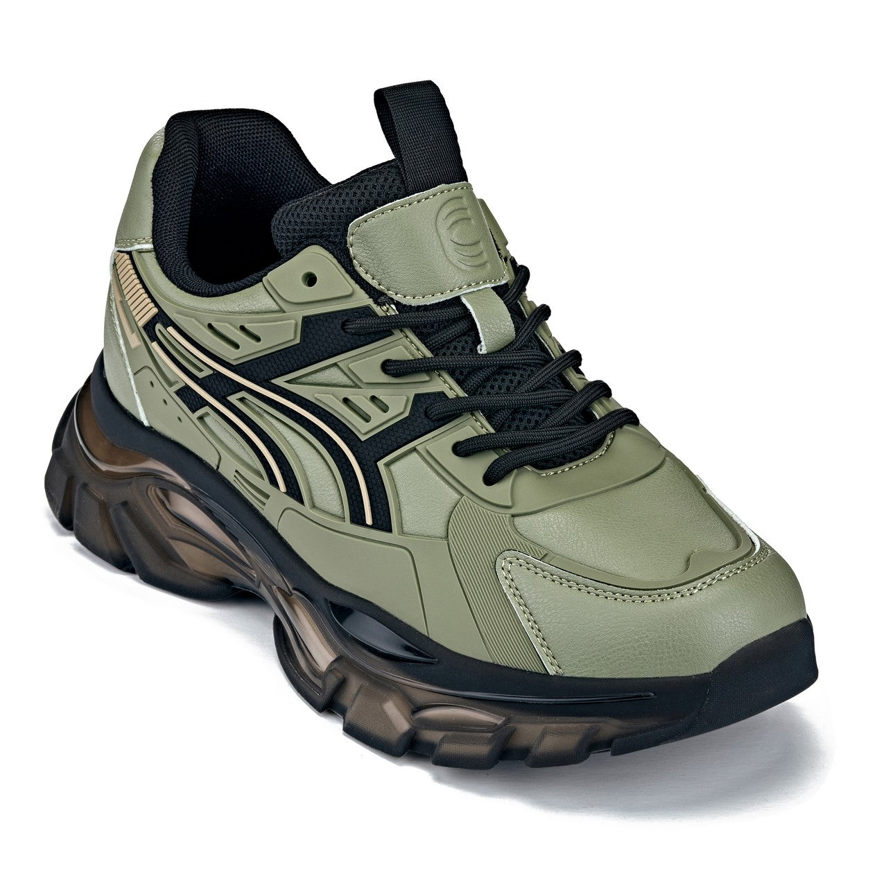 S5284 - 2.6 Inches Taller (Khaki Green/Translucent Onyx Sole) - Chunky Sole Sporty Men's Sneakers