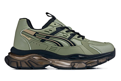 S5284 - 2.6 Inches Taller (Khaki Green/Translucent Onyx Sole) - Chunky Sole Sporty Men's Sneakers