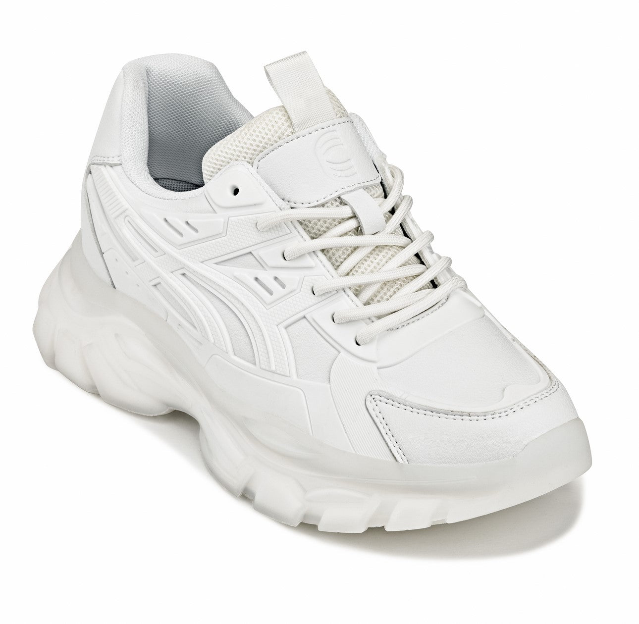 S5285 - 2.6 Inches Taller (White/Translucent White Sole) - Chunky Sole Sporty Men's Sneakers