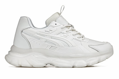S5285 - 2.6 Inches Taller (White/Translucent White Sole) - Chunky Sole Sporty Men's Sneakers