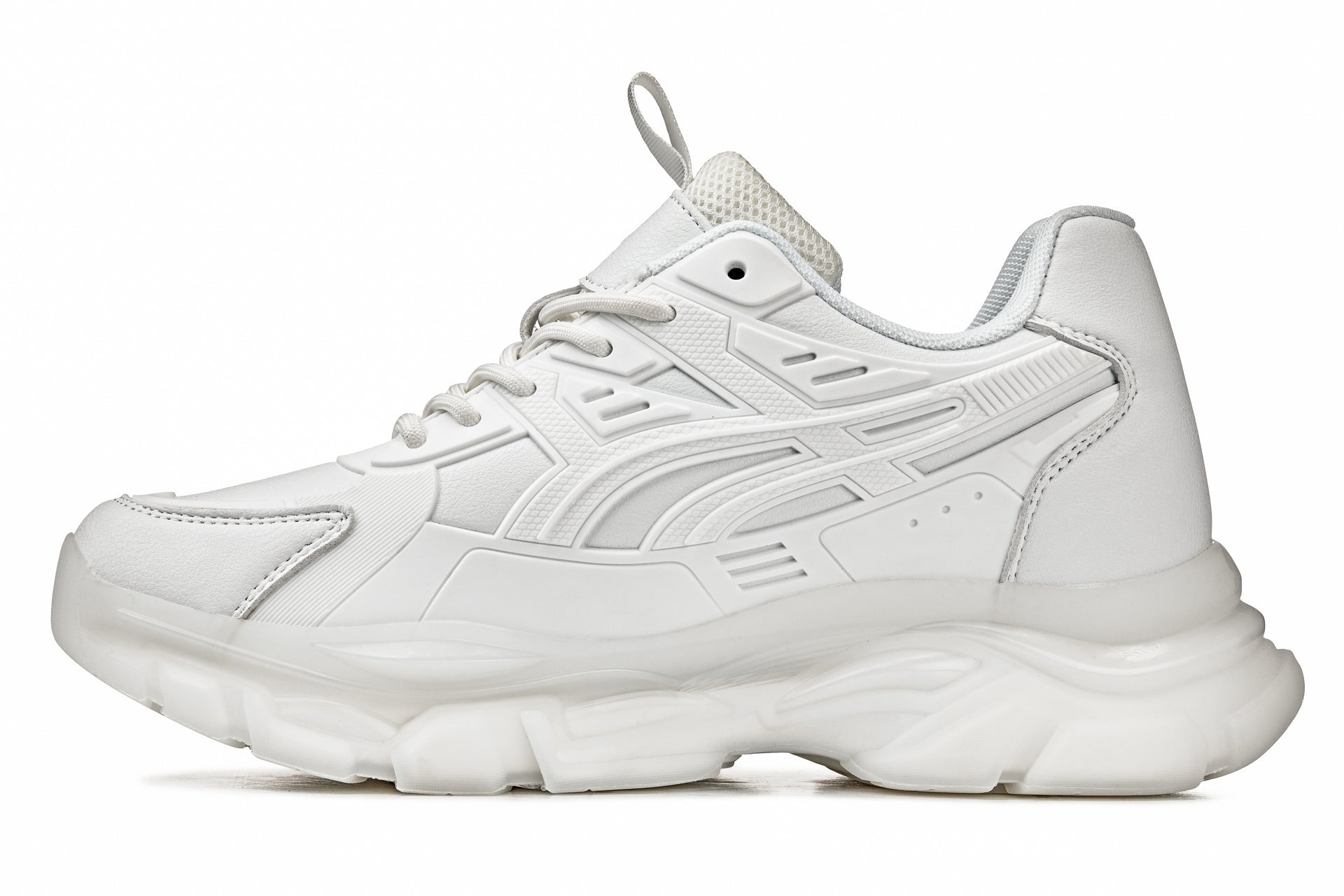 S5285 - 2.6 Inches Taller (White/Translucent White Sole) - Chunky Sole Sporty Men's Sneakers