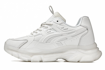 S5285 - 2.6 Inches Taller (White/Translucent White Sole) - Chunky Sole Sporty Men's Sneakers