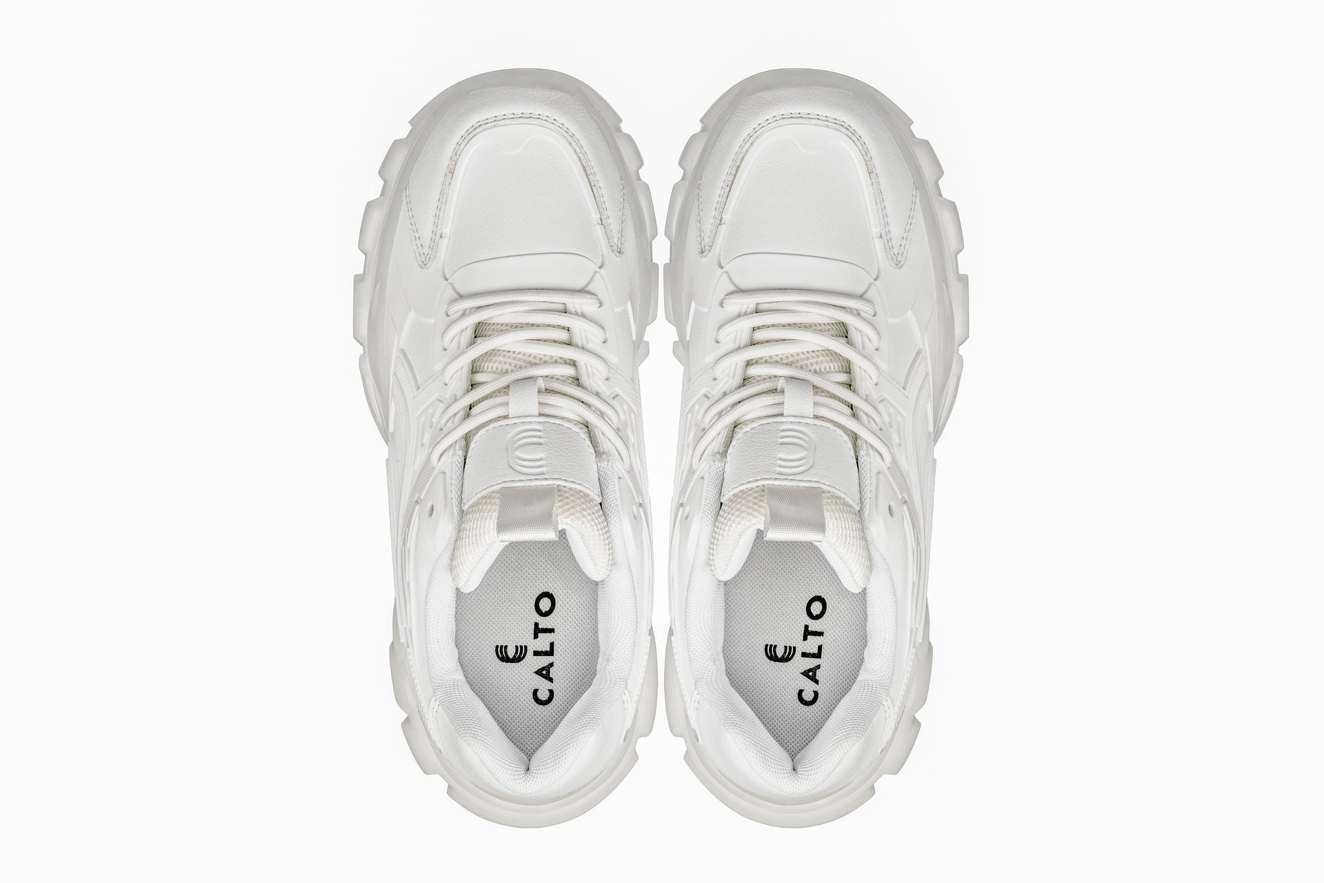 S5285 - 2.6 Inches Taller (White/Translucent White Sole) - Chunky Sole Sporty Men's Sneakers