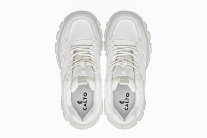 S5285 - 2.6 Inches Taller (White/Translucent White Sole) - Chunky Sole Sporty Men's Sneakers