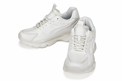 S5285 - 2.6 Inches Taller (White/Translucent White Sole) - Chunky Sole Sporty Men's Sneakers