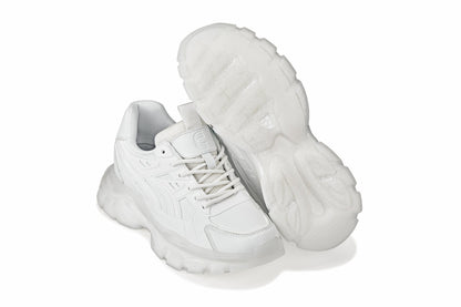 S5285 - 2.6 Inches Taller (White/Translucent White Sole) - Chunky Sole Sporty Men's Sneakers