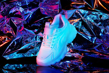S5285 - 2.6 Inches Taller (White/Translucent White Sole) - Chunky Sole Sporty Men's Sneakers
