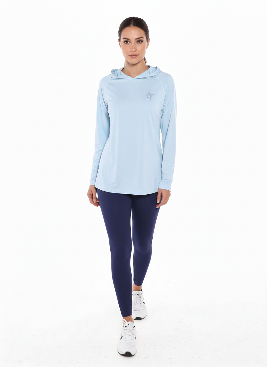 Seaside Performance Hoody. Light Blue