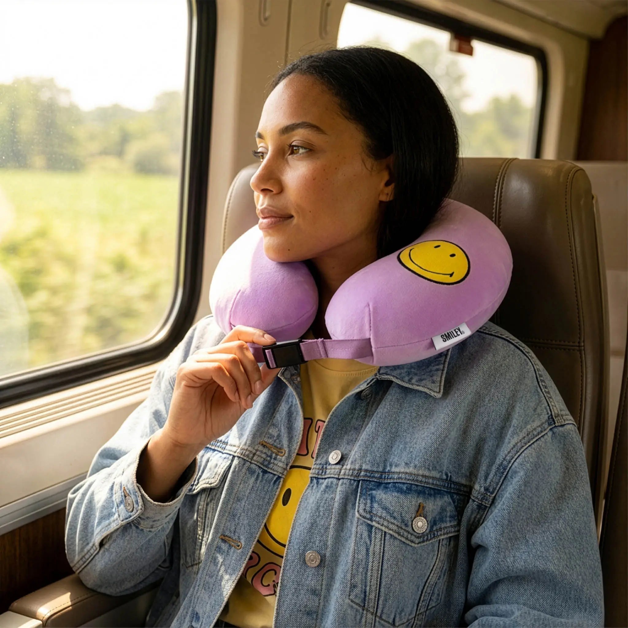 Smiley Patch Memory Foam Travel Neck Pillow