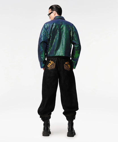 Matrix Sequin Denim Crop Jacket