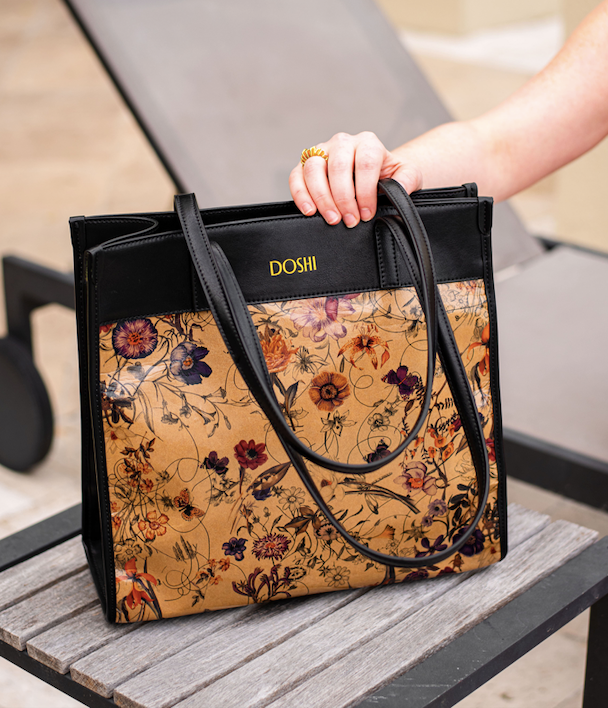 Portrait Tote 2 - Floral Kraft Paper Vegan Tote