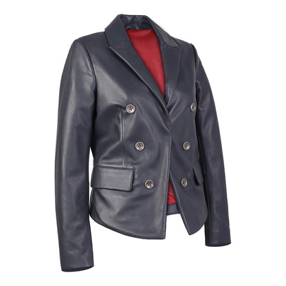 Sharlene Womens Double-Breasted Leather Blazer