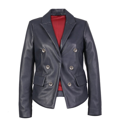 Sharlene Womens Double-Breasted Leather Blazer