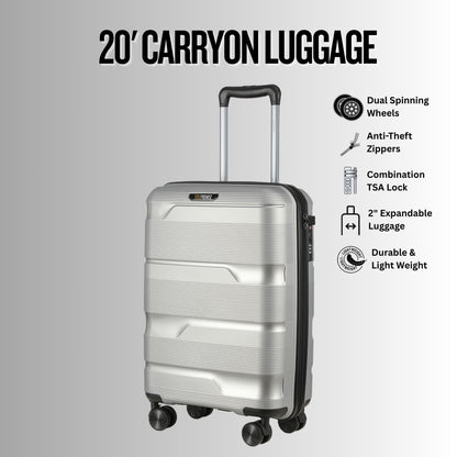 20-inch Silver Carry-On Hardcase Roller Luggage with 360° Wheels