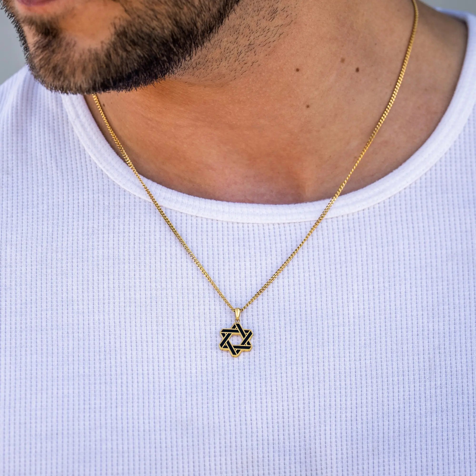 Star Of David Pendant - 14K Gold Onyx