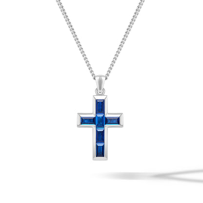 Gemstone Cross Pendant - Sapphire