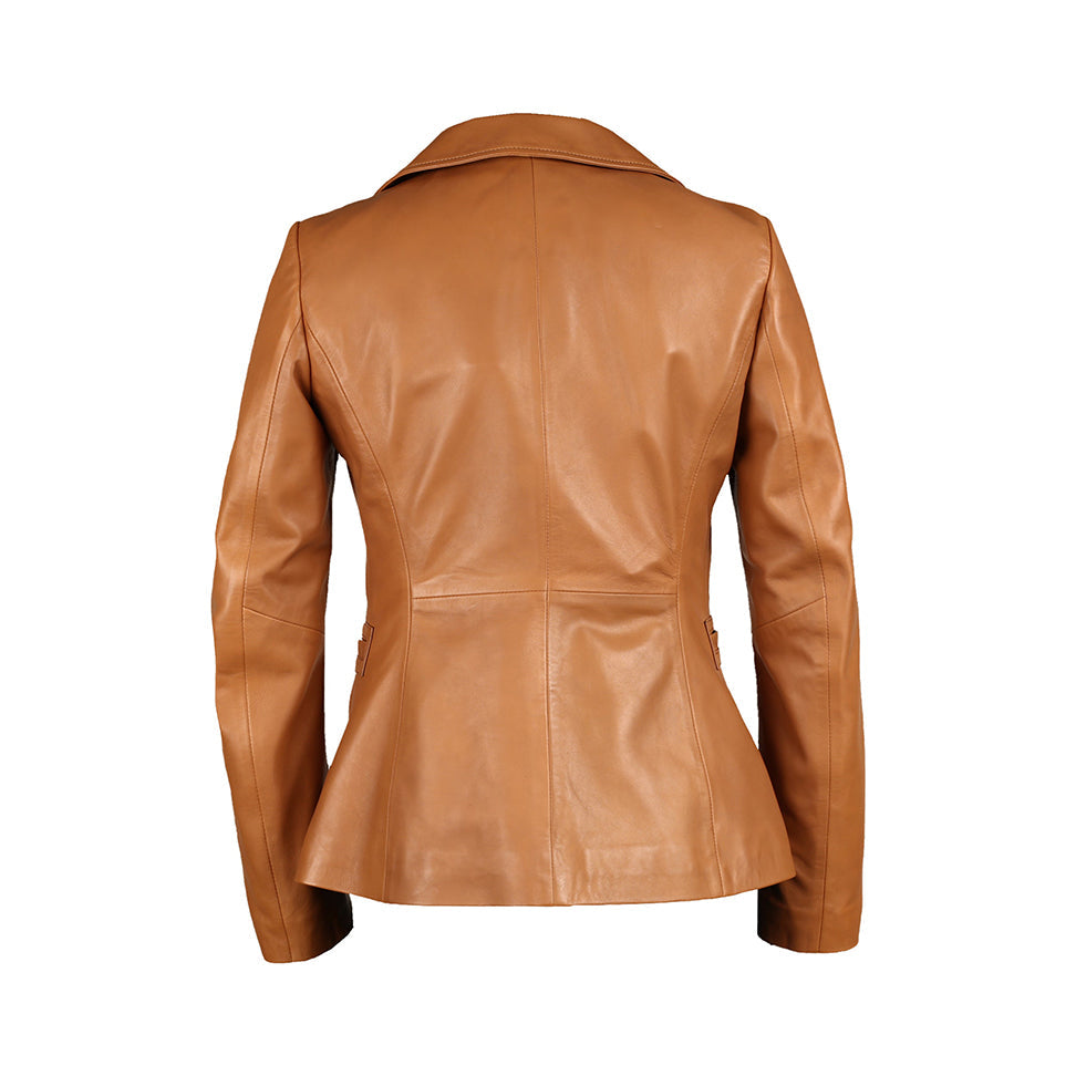 Sylvia Womens  Lambskin Tan Leather Blazer