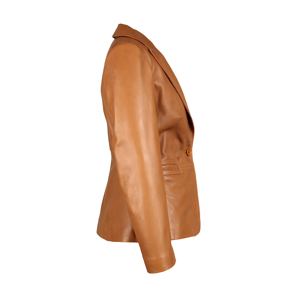 Sylvia Womens  Lambskin Tan Leather Blazer