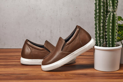 T1023 - 2.6 Inches Taller (Coffee Brown) - Lightweight Nappa Leather Men's Loafer