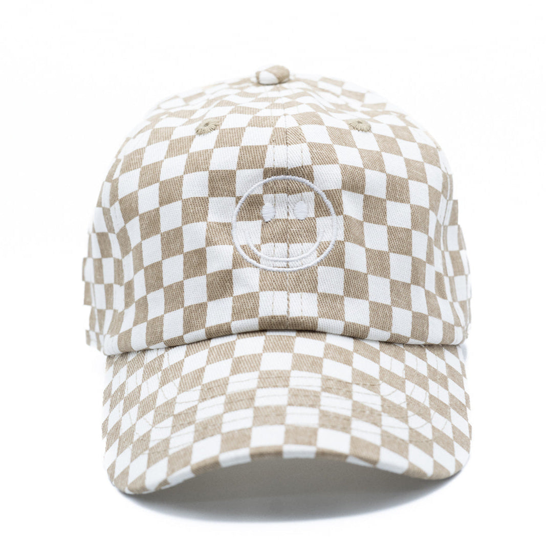 Tan Checker Smiley Face Hat