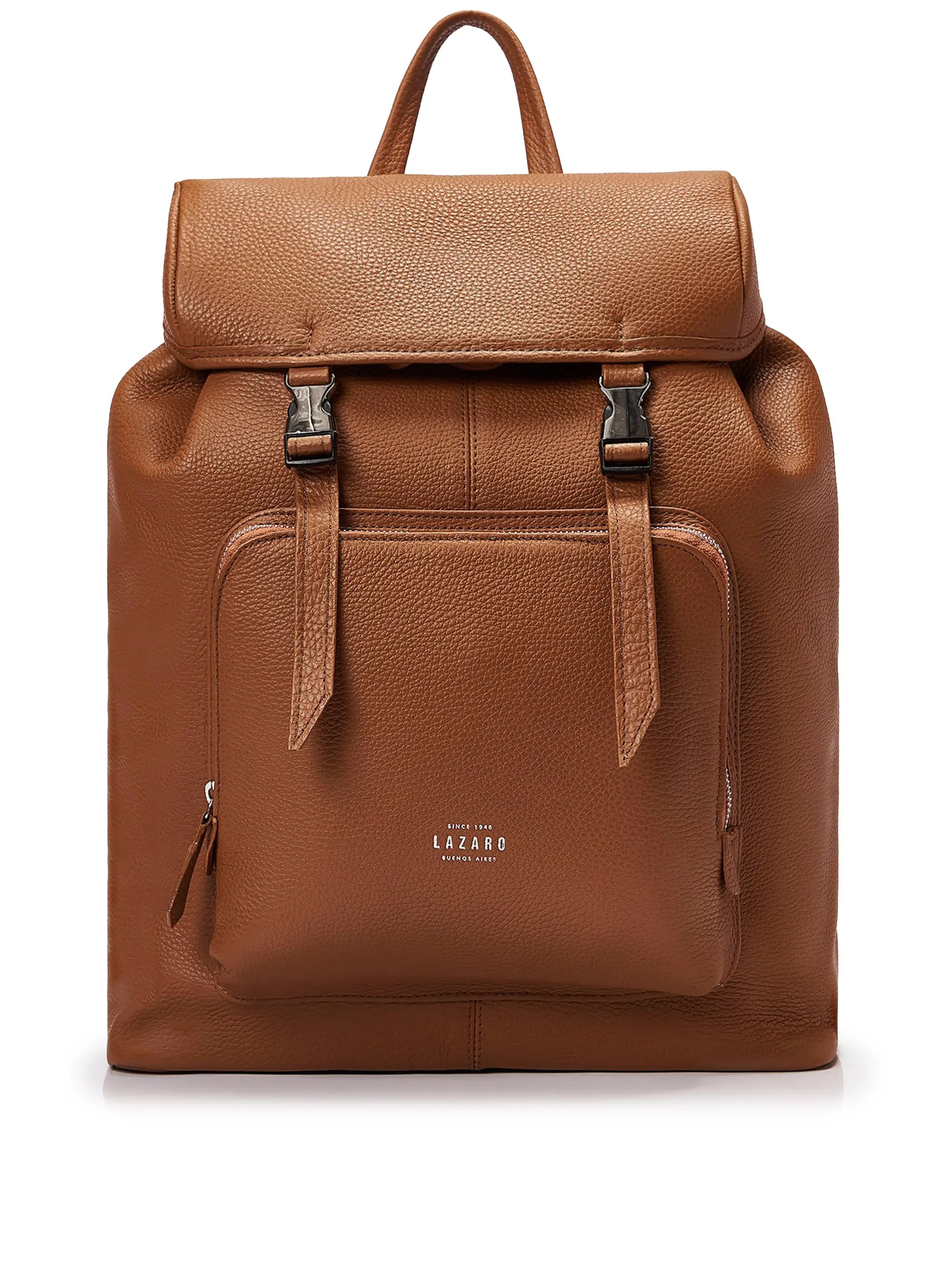 Tan Large Leather Backpack With Buckle Closure