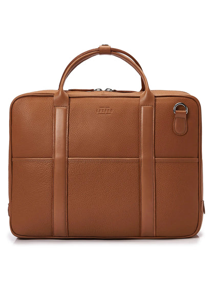 Tan Leather Business Briefcase With Laptop Compartment