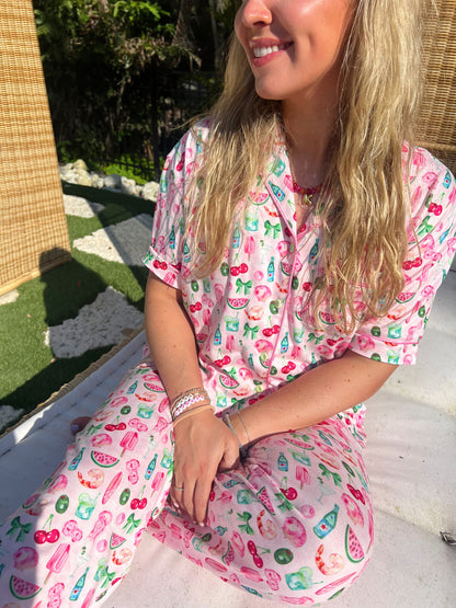 Pink Summer Spritz - Short Sleeve + Pant Pajama Set