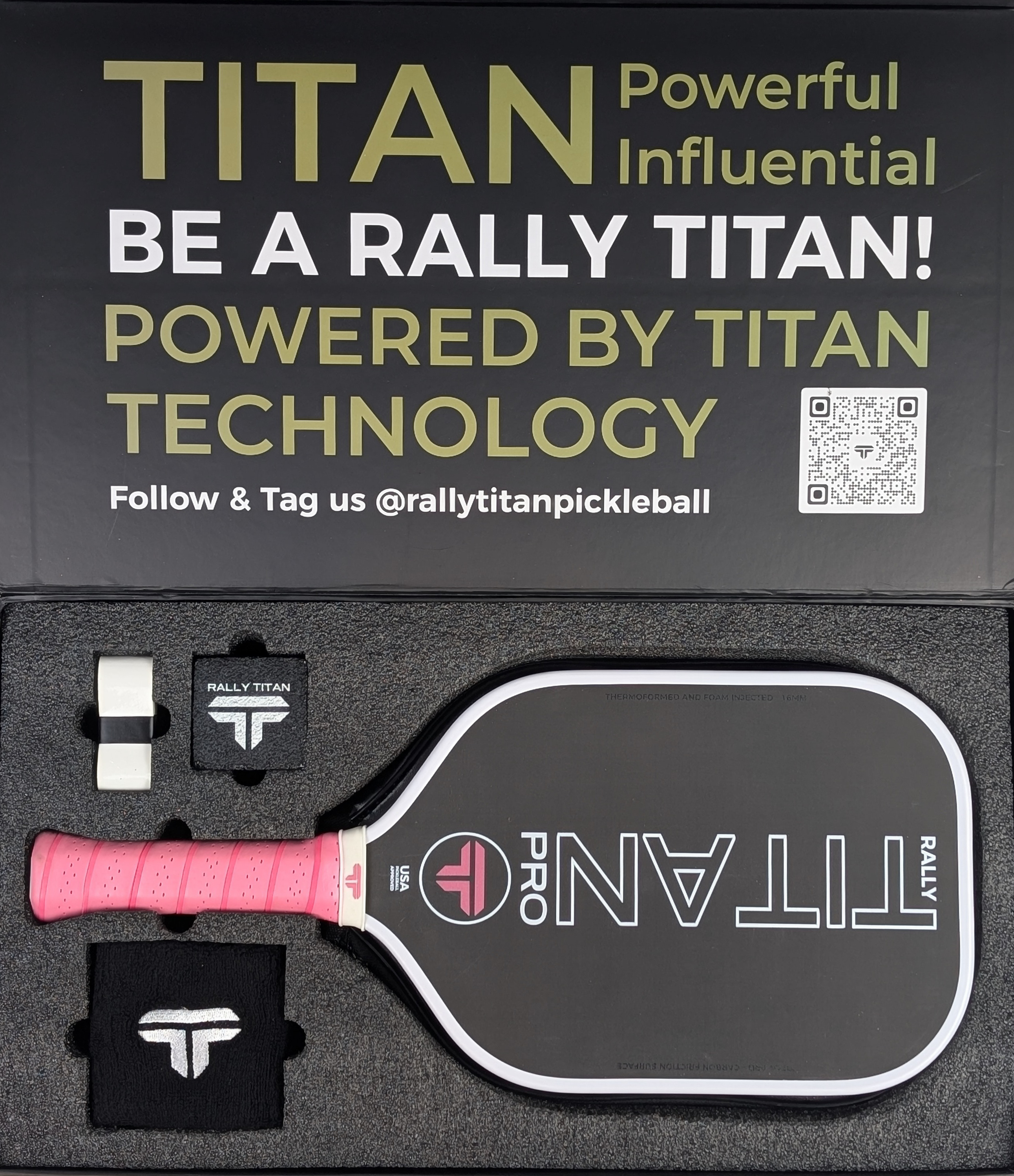 Titan Pro 16MM | Thermoformed Unibody Pickleball Paddle | White with Pink