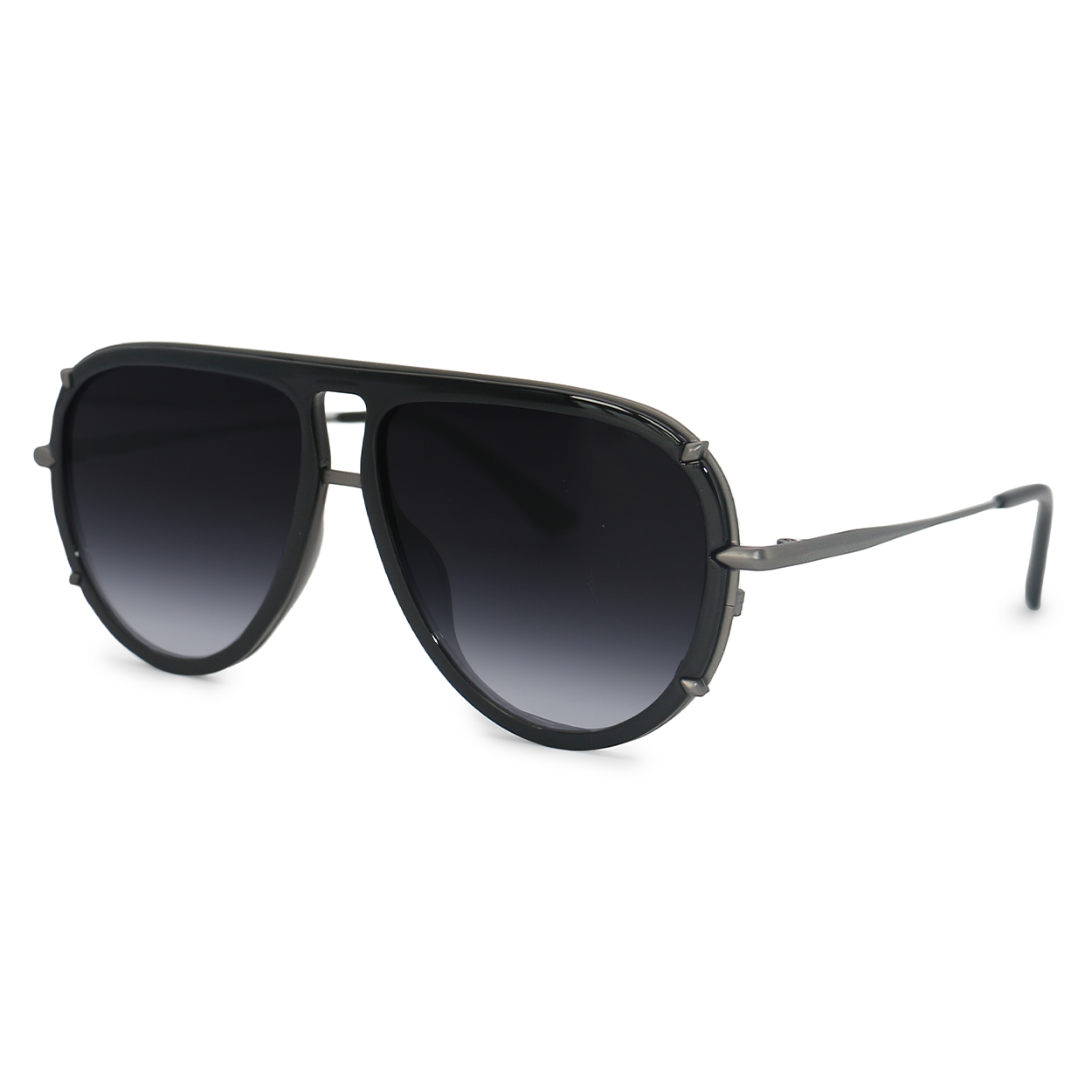 Ivy Luxe - Black Tangle-Free Round Aviator Sunglasses