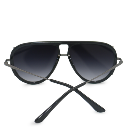 Ivy Luxe - Black Tangle-Free Round Aviator Sunglasses