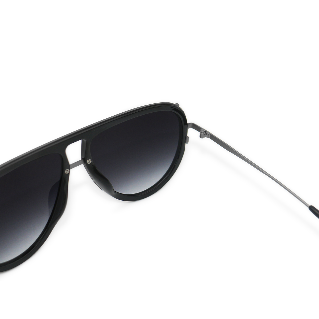 Ivy Luxe - Black Tangle-Free Round Aviator Sunglasses